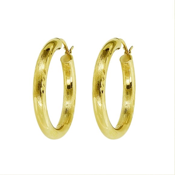 Diamond Cut Hoop Earrings 14K Yellow Gold - Picture 3 of 4